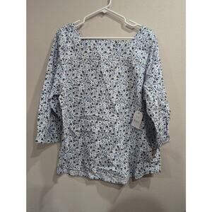 Pretty floral cotton peasant style blouse by Time and Tru size XL (16/18) NWT